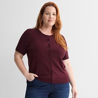 Plus Size Nine West Short Sleeve Cardigan Sweater