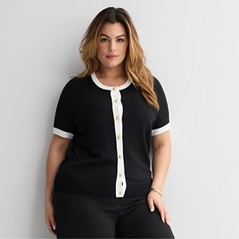 Plus Size Nine West Short Sleeve Cardigan Sweater