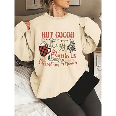 Women's Plus Size Christmas Sweatshirts Funny Cute Shirts Xmas Crewneck Long Sleeve Pullover Tops