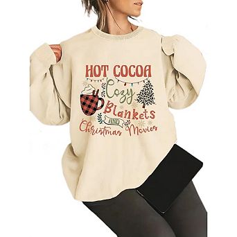 Women's Plus Size Christmas Sweatshirts Funny Cute Shirts Xmas Crewneck Long Sleeve Pullover Tops