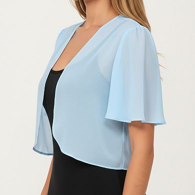 Women's Short Sleeve Bolero Shrug with Soft Draped Open Front and Lightweight Flowing Silhouette