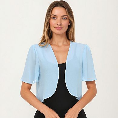 Women's Short Sleeve Bolero Shrug with Soft Draped Open Front and Lightweight Flowing Silhouette
