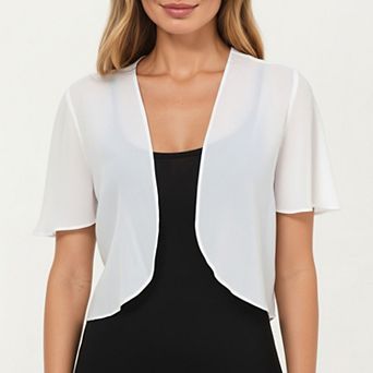 Women's Short Sleeve Bolero Shrug with Soft Draped Open Front and Lightweight Flowing Silhouette