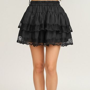Women's Tiered Ruffle Mini Skirt with Layered Textured Fabric Soft Stretch Waist