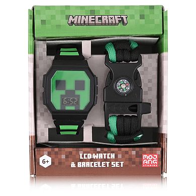 Minecraft Kids’ Creeper Light-Up LCD Watch with Corded Bracelet Set – Model MIN40000KL
