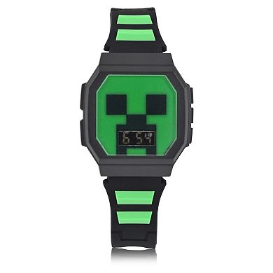 Minecraft Kids’ Creeper Light-Up LCD Watch with Corded Bracelet Set – Model MIN40000KL