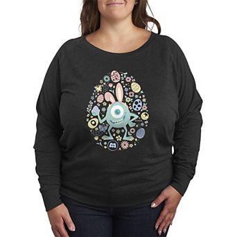 Plus Size Disney / Pixar's Monsters, Inc. Easter Bunny Mike Wazowski French Terry Long Sleeve Tee
