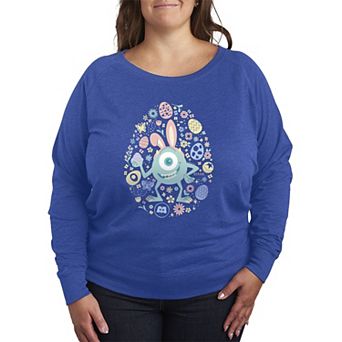 Plus Size Disney / Pixar's Monsters, Inc. Easter Bunny Mike Wazowski French Terry Long Sleeve Tee