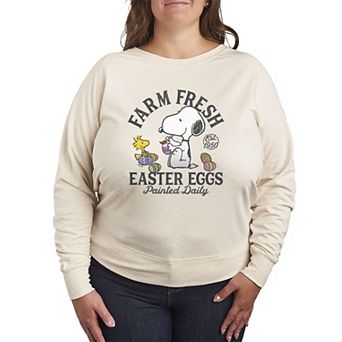 Plus Size Peanuts Farm Fresh Easter Eggs French Terry Long Sleeve Tee