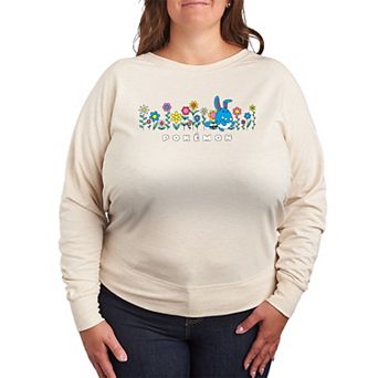 Plus Size Pokémon Spring Flowers Azumarill French Terry Long Sleeve Tee