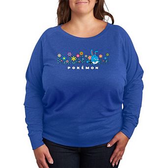 Plus Size Pokémon Spring Flowers Azumarill French Terry Long Sleeve Tee