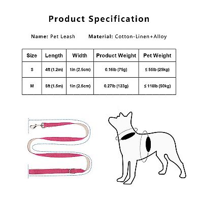Dog Leash Lightweight Soft Comfort Cotton-Linen Pet Training Leash 4ft and 5ft