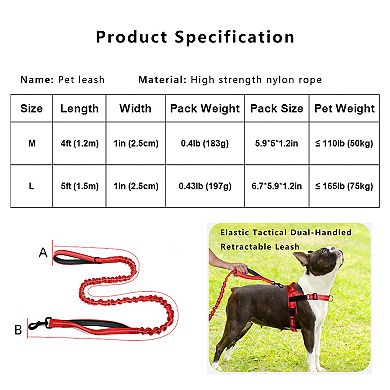 Dog Leash Reflective Comfort Dual Handle Elastic Pet Training Leash Two Length