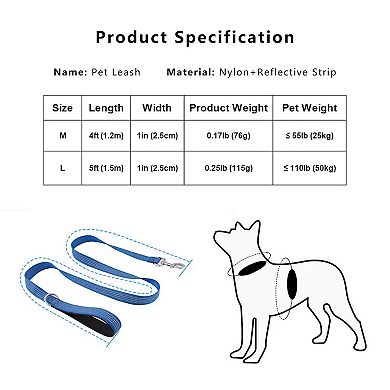 Dog Leash Padded Handle Comfort Reflective Nylon Pet Leash for All Breeds 4ft and 5ft