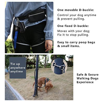 Hands Free Dog Leash Adjustable Reflective Running Belt Bag Walking Jogging with Medium Large Dogs