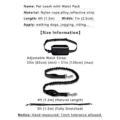 Hands Free Dog Leash Adjustable Reflective Running Belt Bag Walking Jogging with Medium Large Dogs