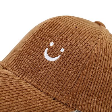 Corduroy Baseball Cap with Soft Ribbed Texture and Embroidered Smiley Detail