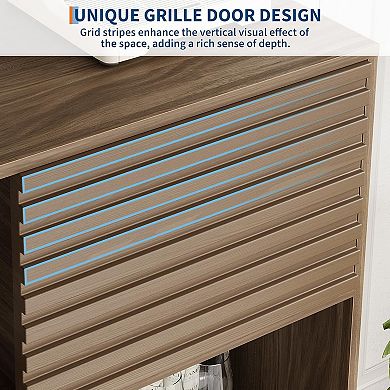 IDEALHOUSE 3-Tier Accent Cabinet with Grille Doors