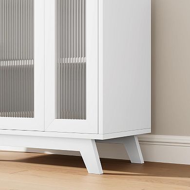 IDEALHOUSE Modern Buffet Cabinet with Fluted Glass Doors