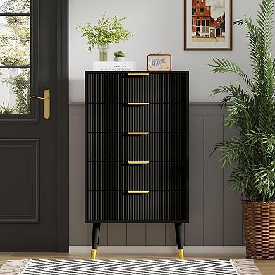 IDEALHOUSE Modern 5-Drawer Fluted Dresser