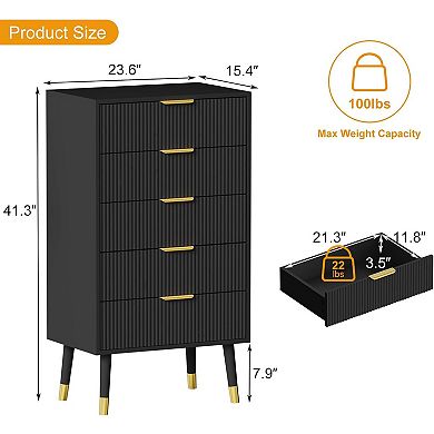 IDEALHOUSE Modern 5-Drawer Fluted Dresser