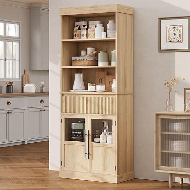 IDEALHOUSE Tall Storage Cabinet with Drawer and Glass Doors