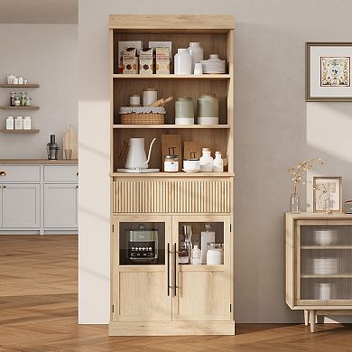 IDEALHOUSE Tall Storage Cabinet with Drawer and Glass Doors
