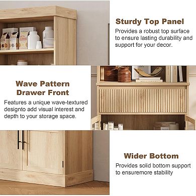 IDEALHOUSE Tall Storage Cabinet with Drawer and Glass Doors