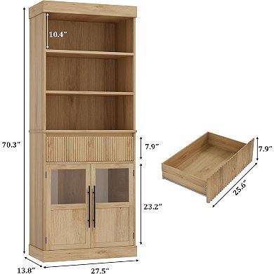 IDEALHOUSE Tall Storage Cabinet with Drawer and Glass Doors