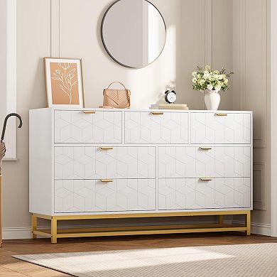 IDEALHOUSE Wide 7-Drawer Dresser with Grooved Design