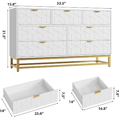 IDEALHOUSE Wide 7-Drawer Dresser with Grooved Design