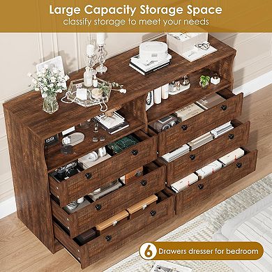 IDEALHOUSE Modern 6-Drawer Dresser with Power Outlet