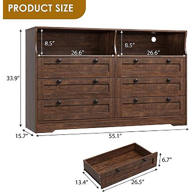 IDEALHOUSE Modern 6-Drawer Dresser with Power Outlet