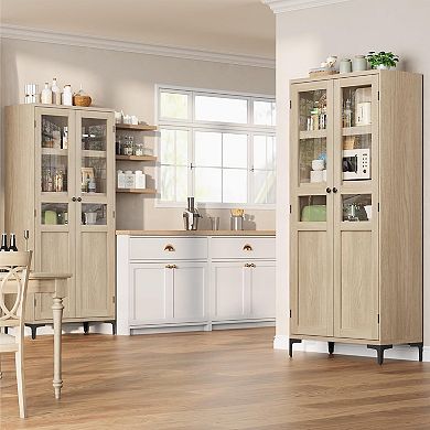 IDEALHOUSE Tall 2-Door Pantry Cabinet with Glass