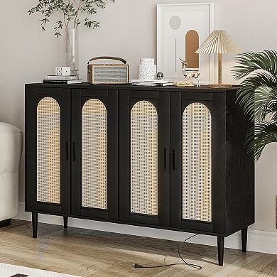 IDEALHOUSE Rattan Sideboard with Built-in Power Outlet