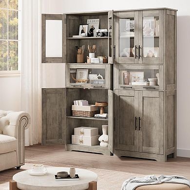 IDEALHOUSE Tall Storage Cabinet with Glass Doors