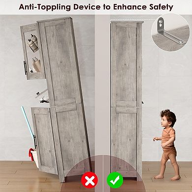 IDEALHOUSE Tall Storage Cabinet with Glass Doors