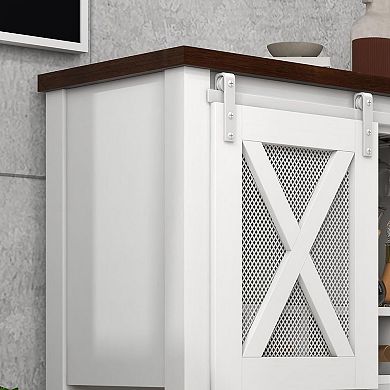 IDEALHOUSE Farmhouse Wine Bar Cabinet with Sliding Doors