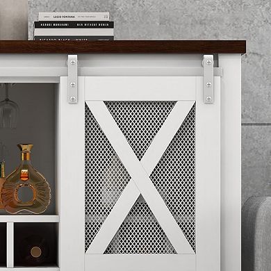 IDEALHOUSE Farmhouse Wine Bar Cabinet with Sliding Doors