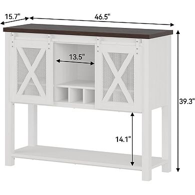IDEALHOUSE Farmhouse Wine Bar Cabinet with Sliding Doors