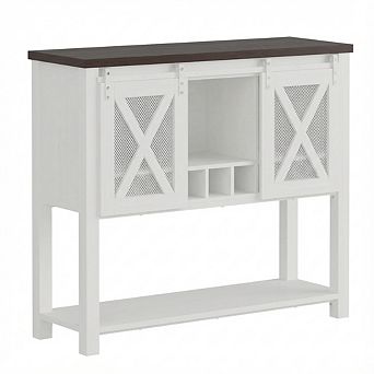 IDEALHOUSE Farmhouse Wine Bar Cabinet with Sliding Doors