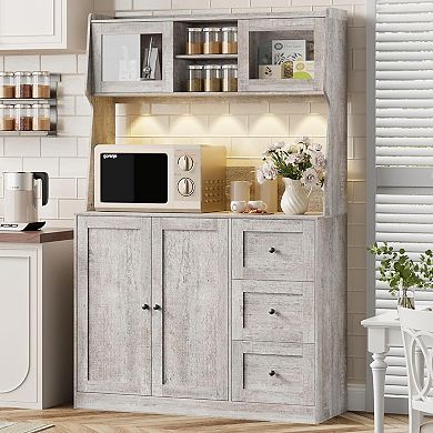 IDEALHOUSE Tall Kitchen Pantry Cabinet with LED Lights
