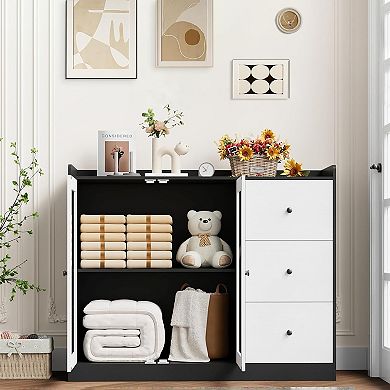 IDEALHOUSE Low Kitchen Storage Cabinet with Drawers