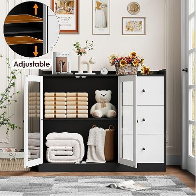 IDEALHOUSE Low Kitchen Storage Cabinet with Drawers