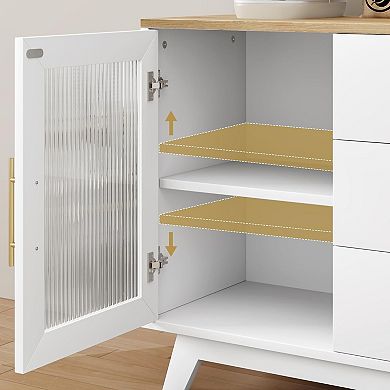 IDEALHOUSE Sideboard with Fluted Glass Doors & 3 Drawers