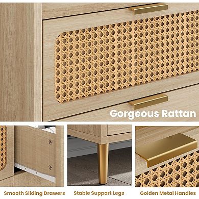 IDEALHOUSE 6-Drawer Rattan Dresser with Fence Top