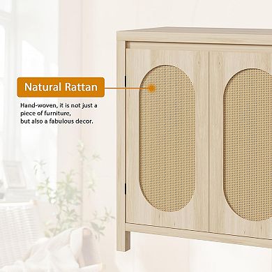 IDEALHOUSE Boho Rattan Accent Storage Cabinet