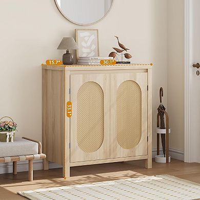 IDEALHOUSE Boho Rattan Accent Storage Cabinet