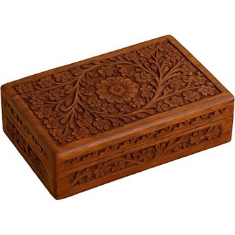 STORE INDYA Handmade Floral Carved Wooden Jewelry Box