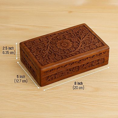 STORE INDYA Handmade Floral Carved Wooden Jewelry Box